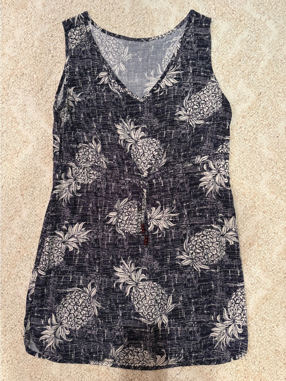 Sleeveless Pineapple Print V-Neck Women’s Dress - Navy